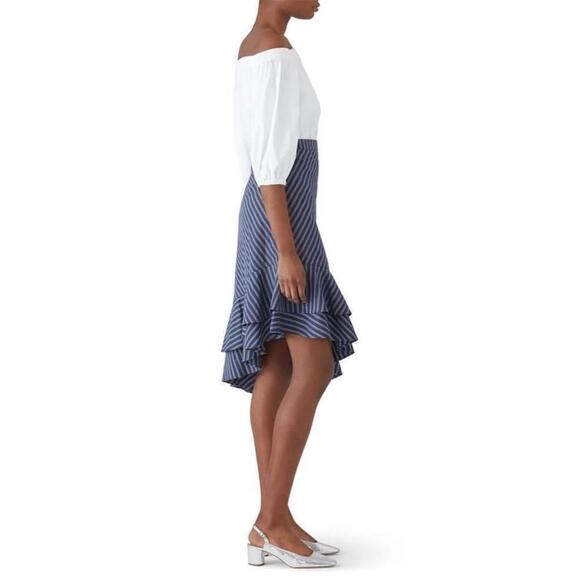Joie striped yenene skirt, asymmetrical ruffled hem blue & white cotton size 0 - Picture 3 of 7